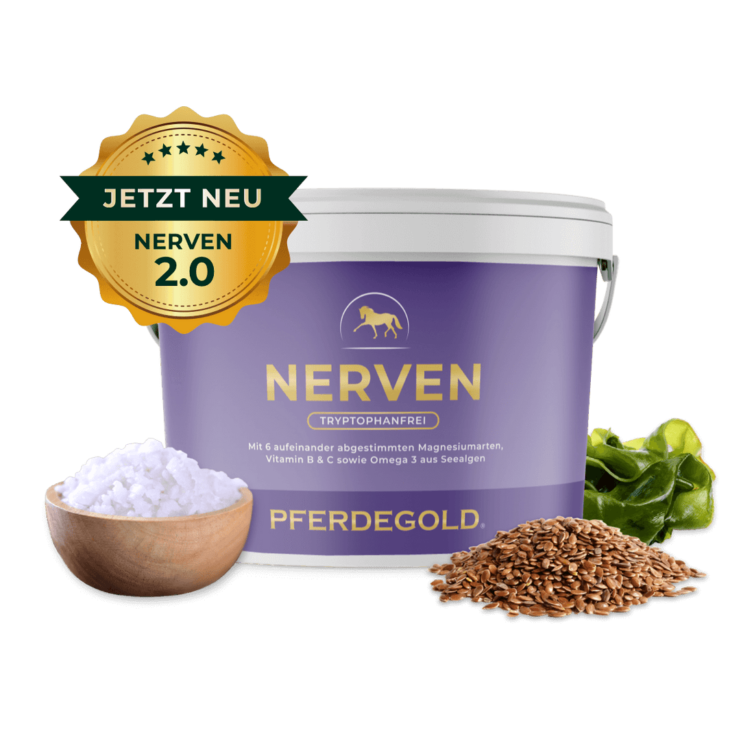 Pferdegold® Nerven 2.0 – Magnesium-Ergänzungsfutter für Pferde, 1,5 kg Eimer