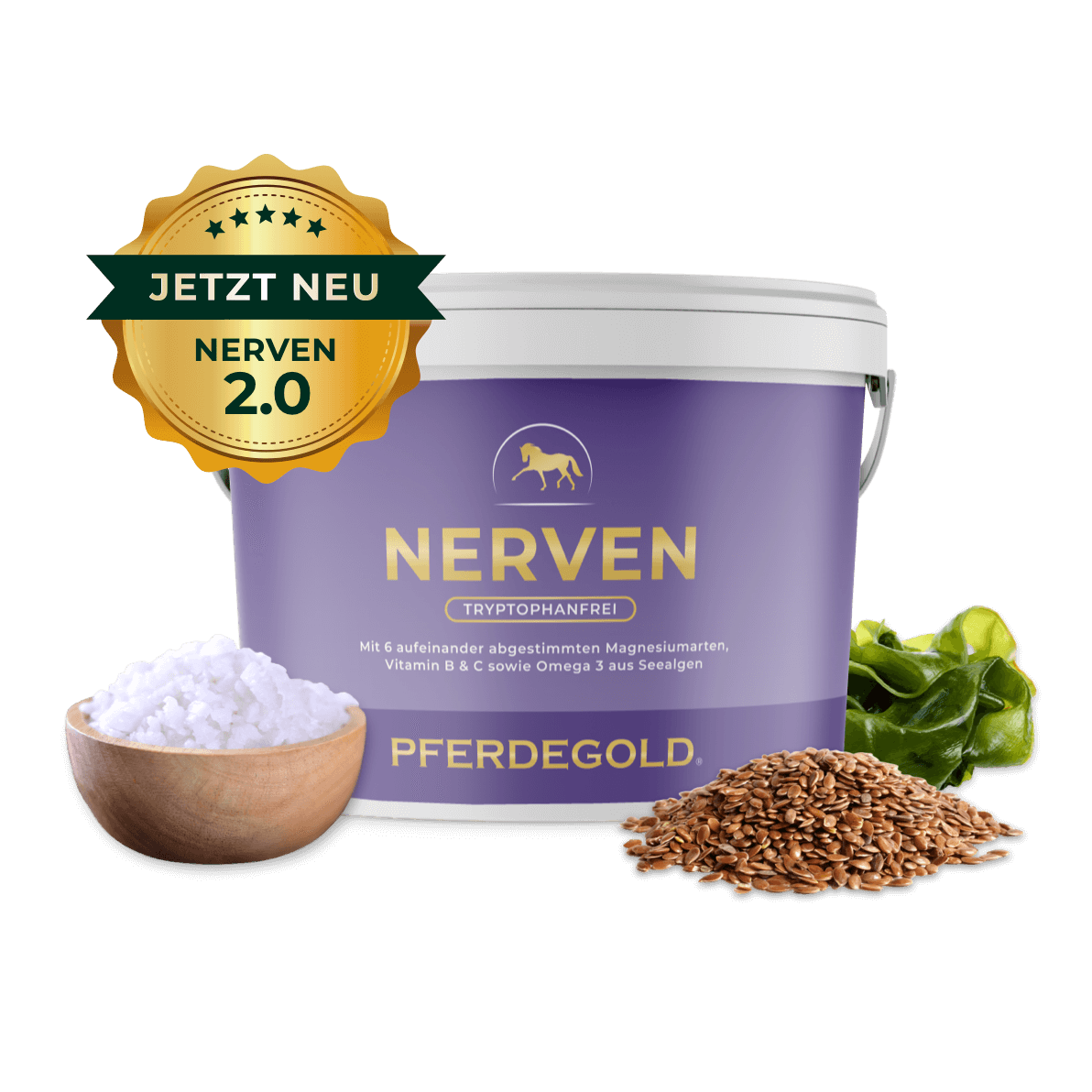 Pferdegold® Nerven 2.0 – Magnesium-Ergänzungsfutter für Pferde, 1,5 kg Eimer