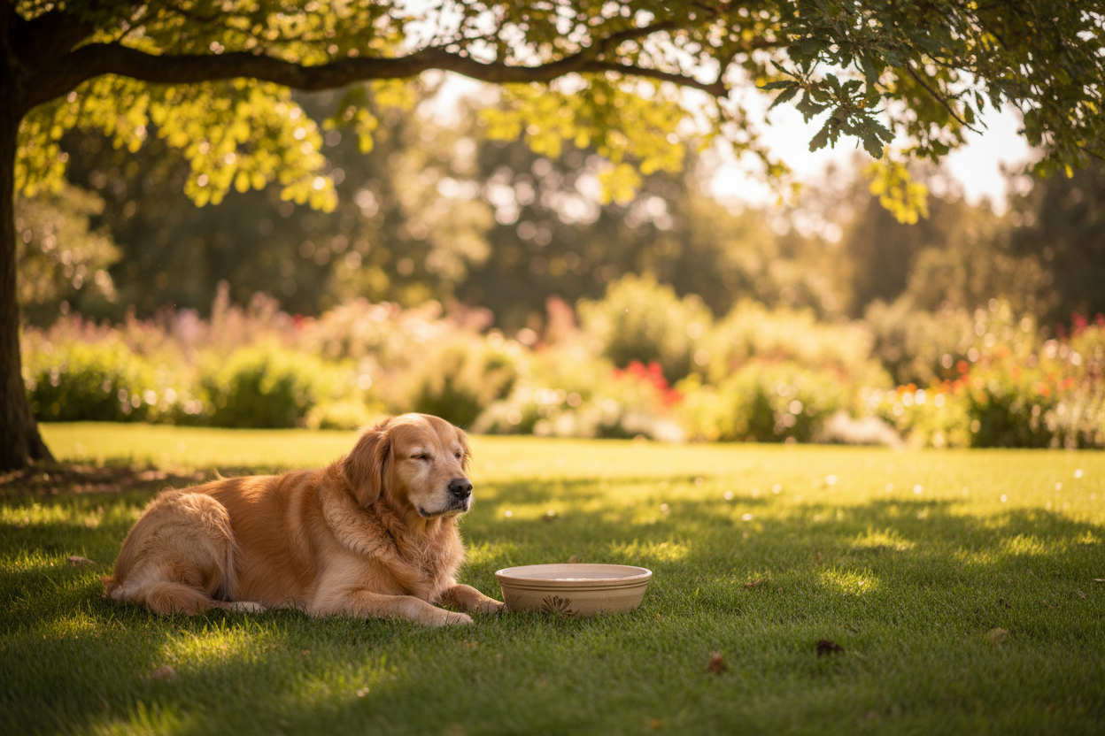 Hund liegt auf CoolPets Gel-Kühlmatte im Sommer – Hitzeschutz für Hunde