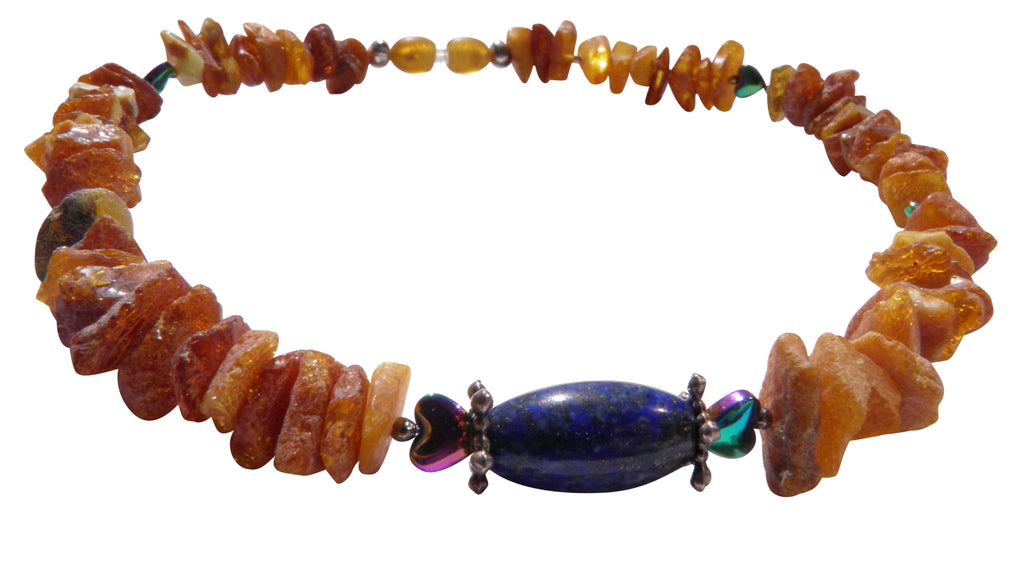 Hunde Bernsteinkette mit Lapislazuli und Hämatit Länge 33cm - TierVita