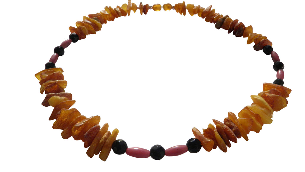 Bernsteinkette für den Hund mit Rhodonit Länge 49cm - TierVita