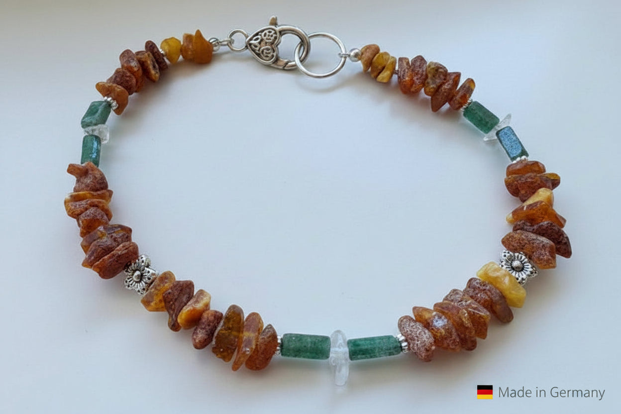Hunde Bernsteinkette mit Aventurin und Muscheln Länge 37cm
