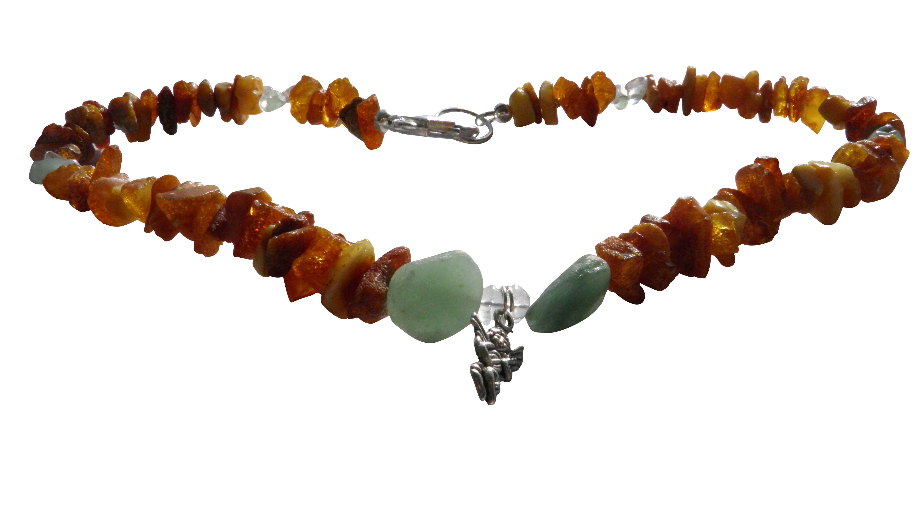 Hunde Bernsteinkette mit Bergkristall und Aventurin Länge 48cm - TierVita