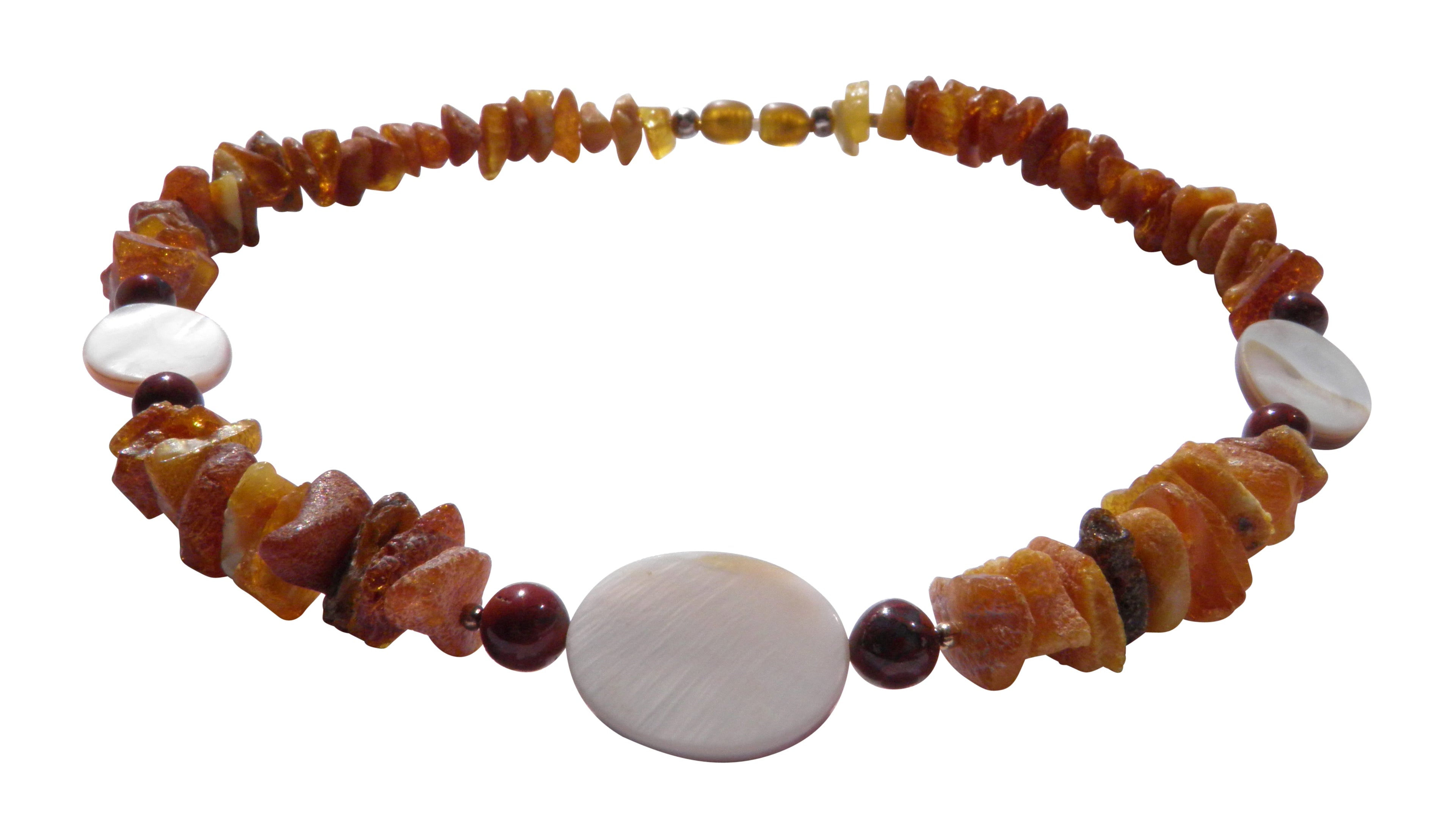 Hunde Bernsteinkette mit Jaspis und Muscheln Länge 39cm - TierVita