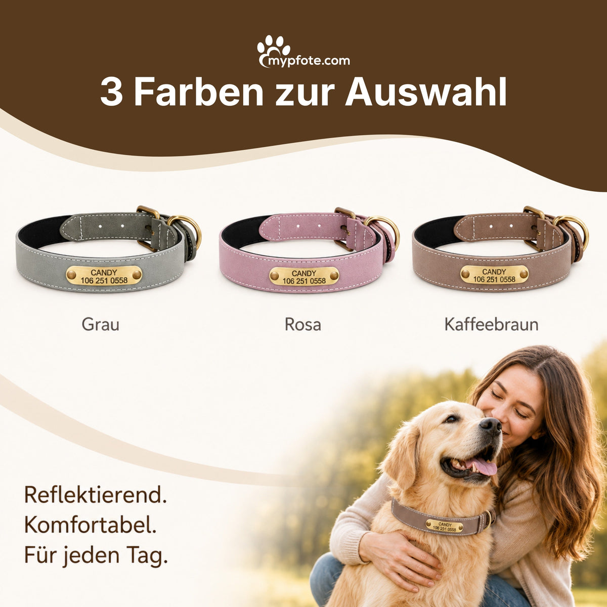 Wunderschönes Reflektions Hundehalsband mit Namen graviert