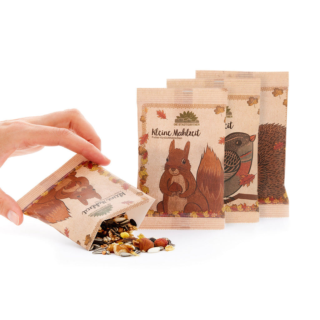 3 kleine Mahlzeiten für Igel, Eichhörnchen & Vögel - TierVita