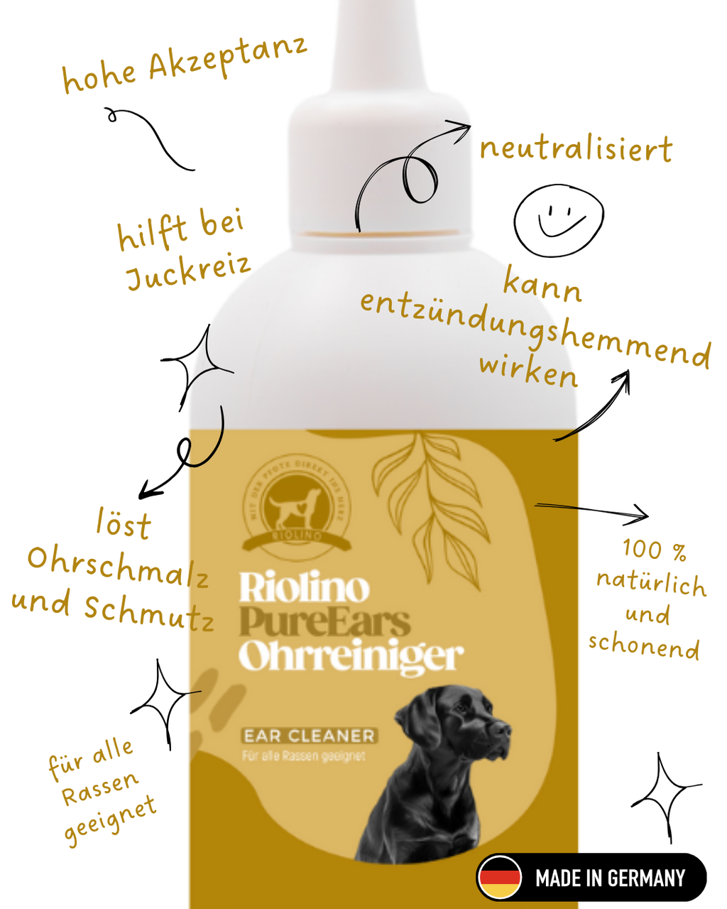 Riolino PureEars– Sanfte Reinigung für empfindliche Ohren - TierVita