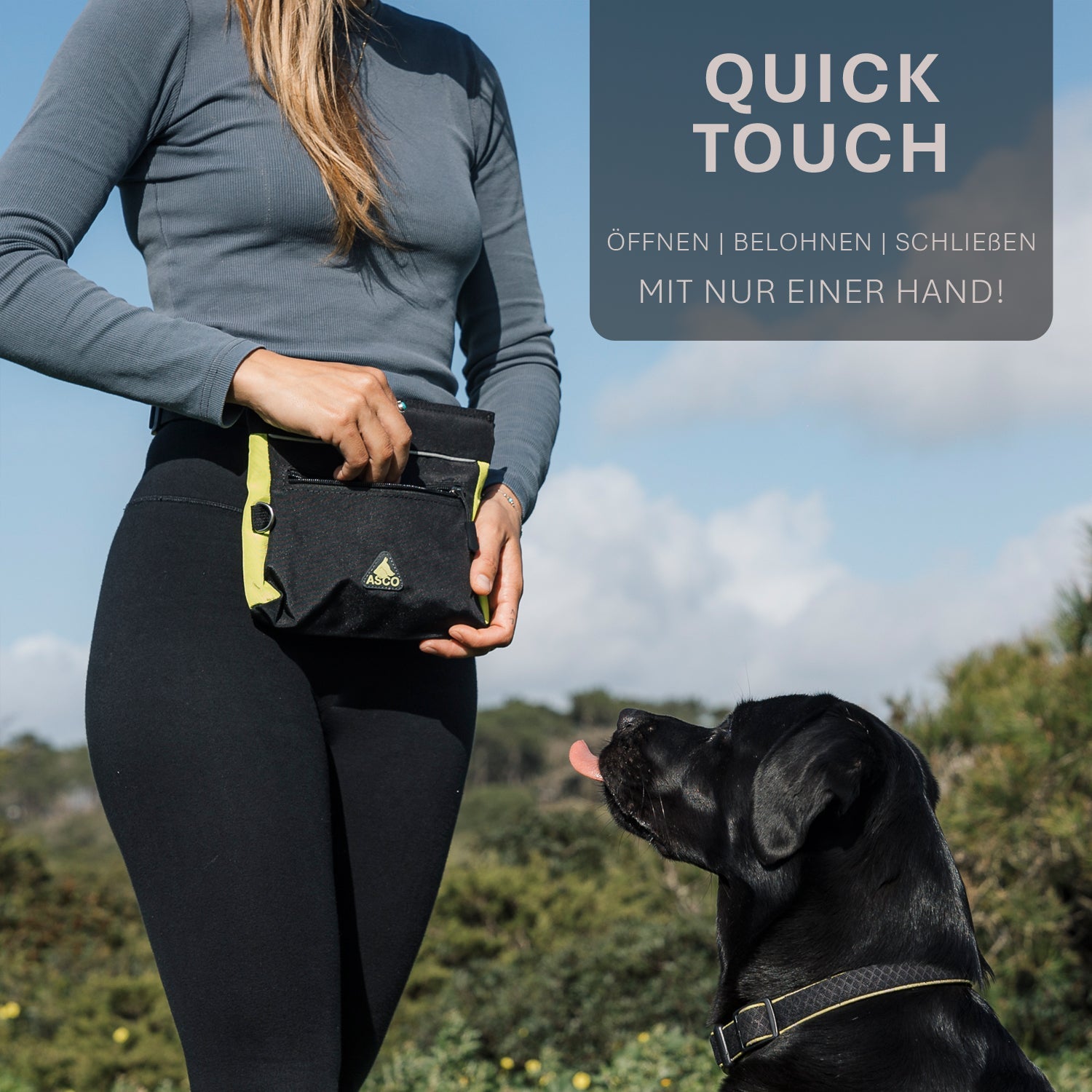 ASCO Futterbeutel mit Einhand-Schnappverschluss, Leckerlibeutel 20x20 cm, QuickTouch Leckerlietasche - TierVita