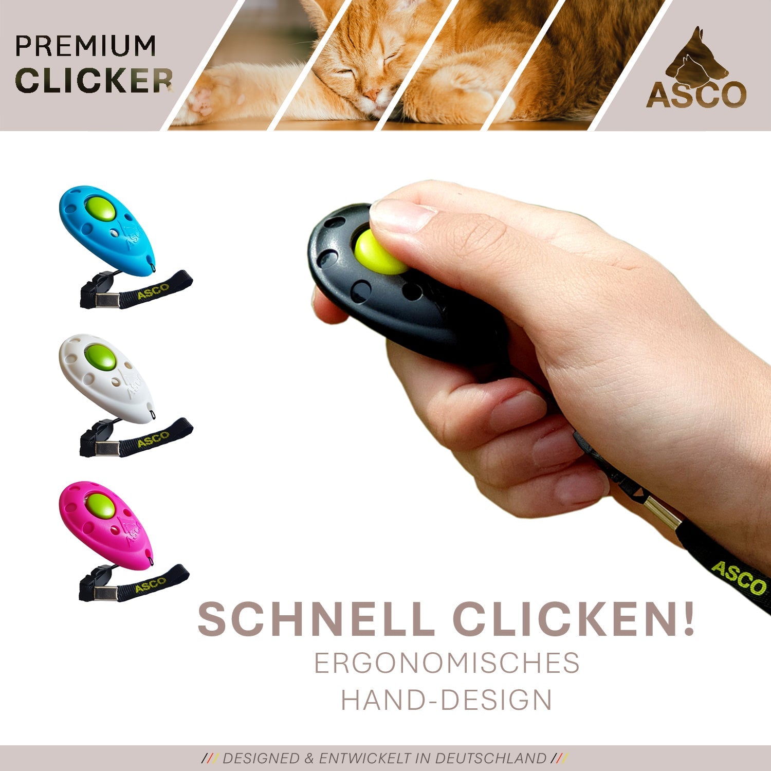 ASCO Premium Clicker – Clickertraining Profi Klicker für Hunde, Katzen, Pferde - TierVita