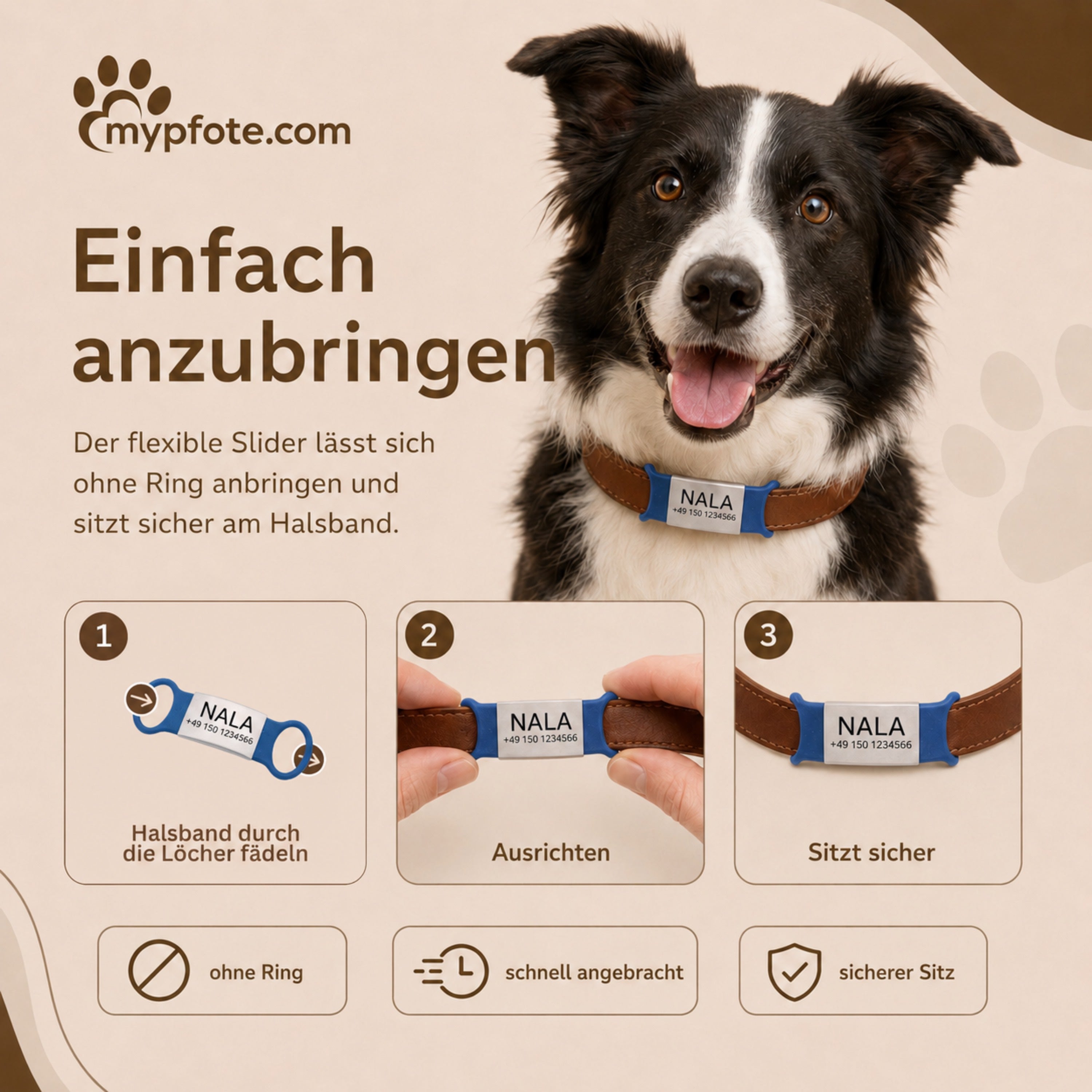 Klapperfreie Hundemarke mit Gravur – Silikon & Edelstahl, inkl. Lasergravur