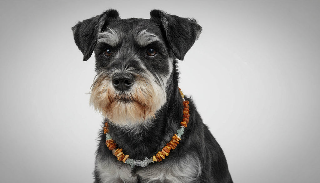 Hunde Bernsteinkette mit Jade und Bergkristall Länge 34cm - TierVita