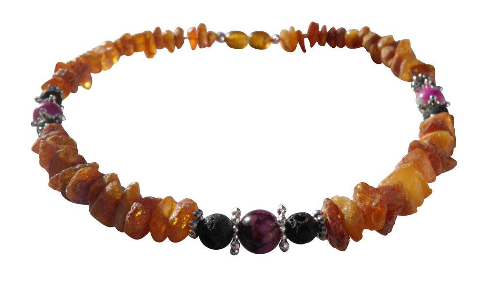 Hunde Bernsteinkette mit Lava und Sugilith Länge 33cm - TierVita