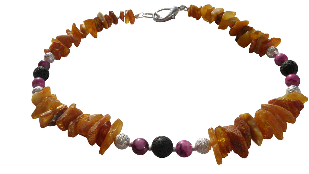 Hunde Bernsteinkette mit Lava  und Sugilith Länge 45cm - TierVita