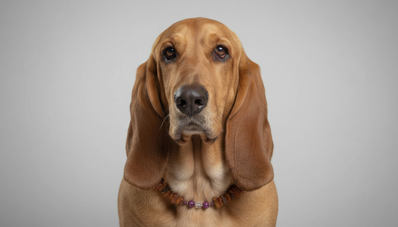 Bernsteinkette für den Hund mit Mondstein und  Sugilith Länge 48cm - TierVita