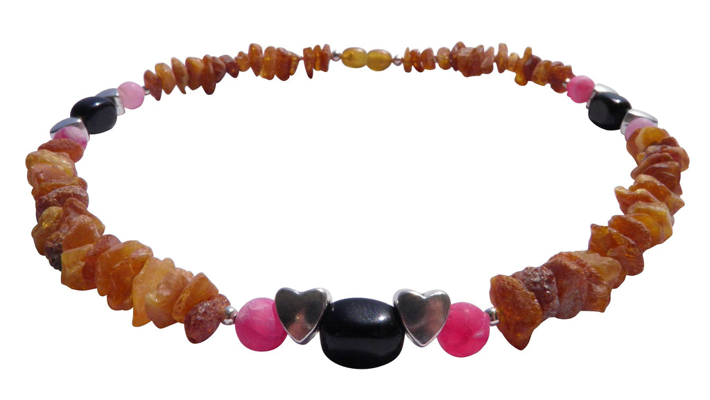 Bernsteinkette für den Hund mit Onyx und Achat Länge 42 cm - TierVita