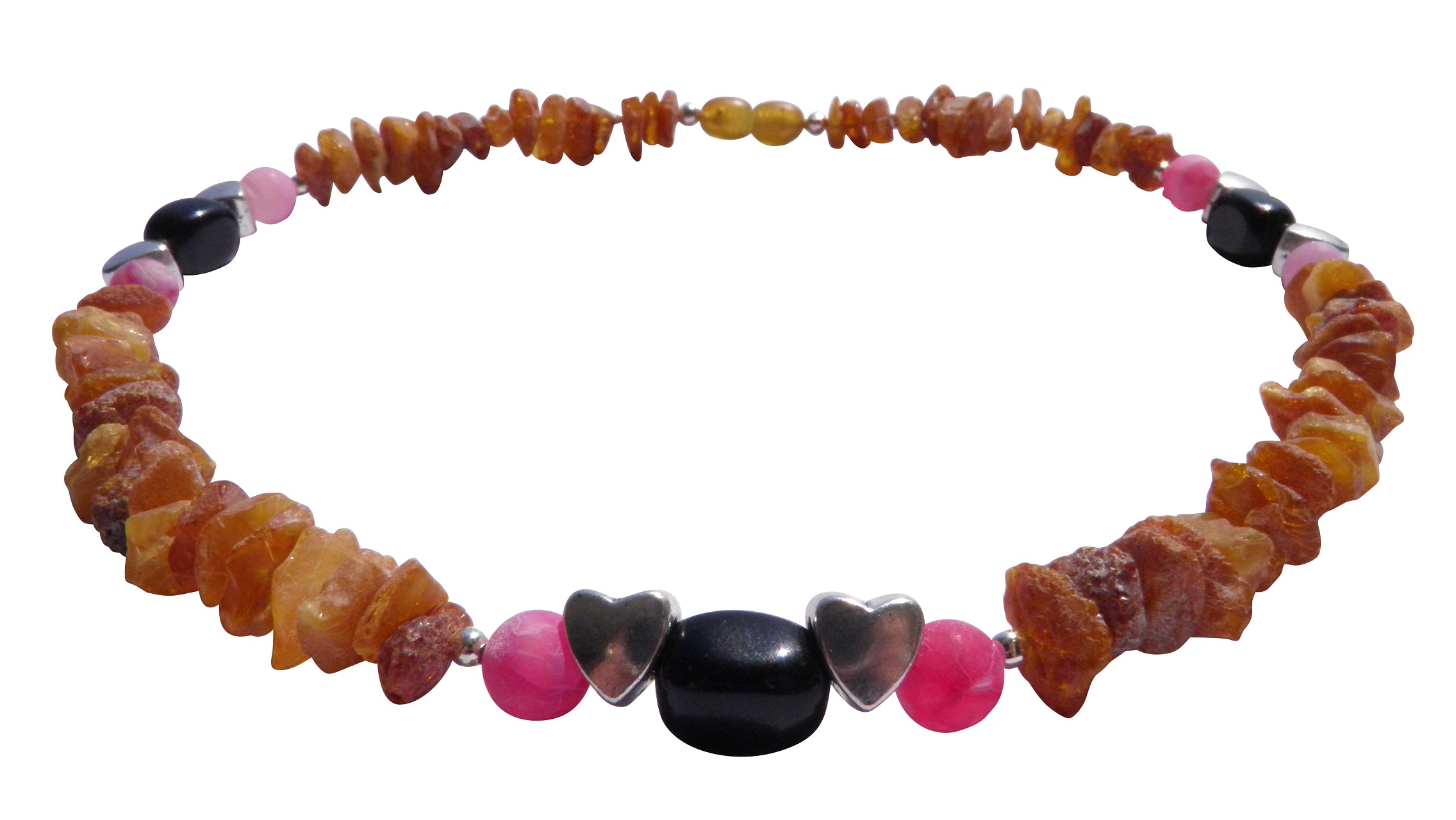 Bernsteinkette für den Hund mit Onyx und Achat Länge 42 cm - TierVita