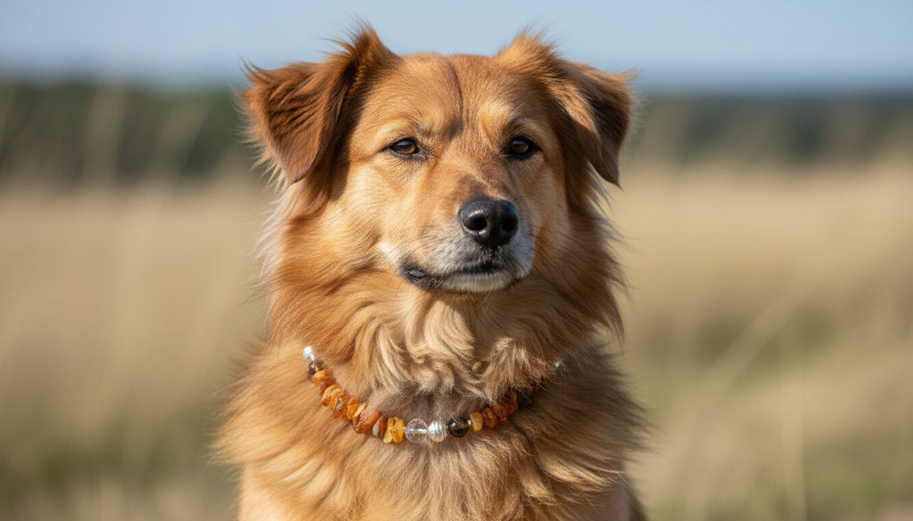 Bernsteinkette Hund mit Rauchquarz 37cm - TierVita