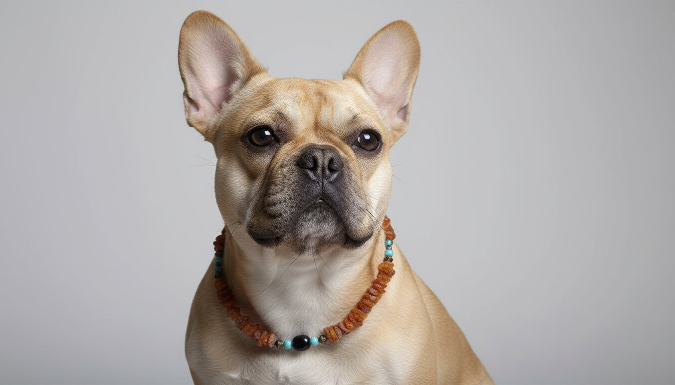 Bernsteinkette für den Hund mit Onyx und Howlith 39cm - TierVita