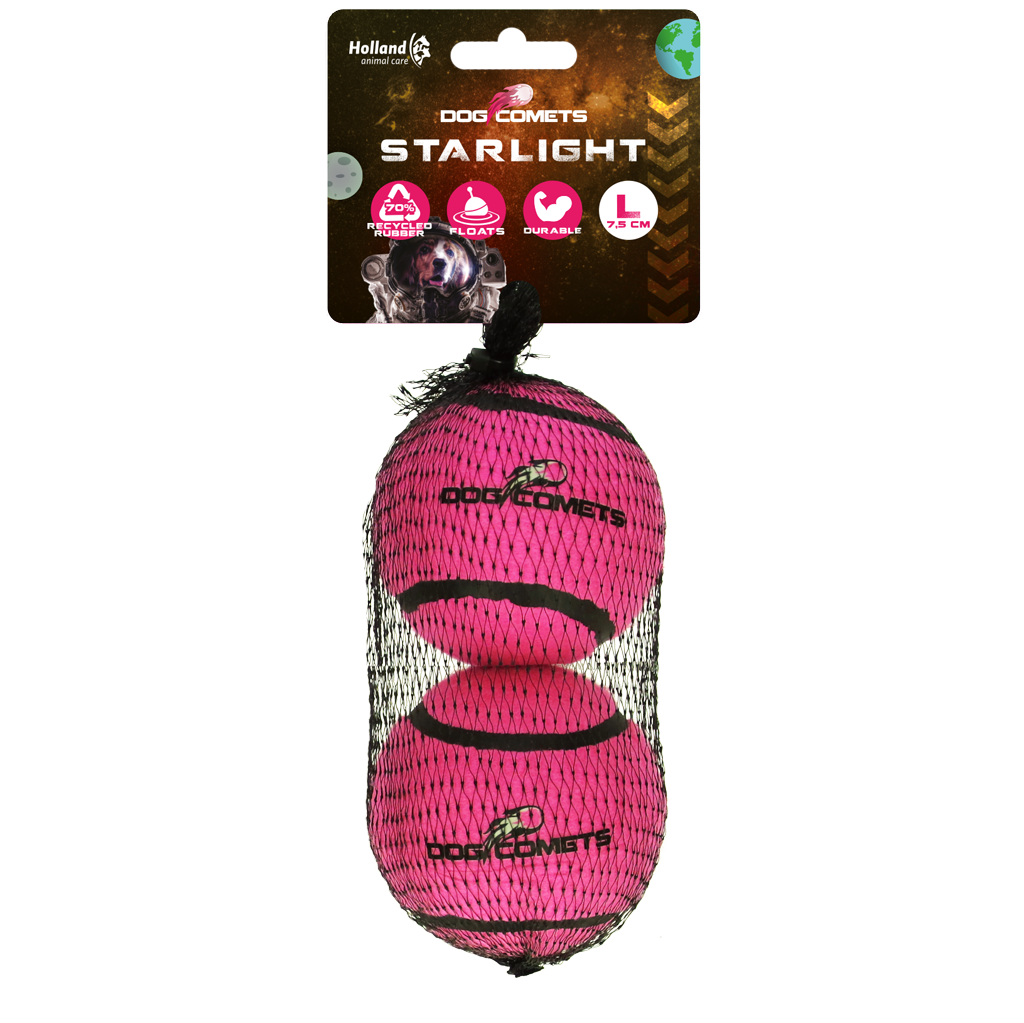 Dog Comets Starlight Tennisball L Rosa (2-pack)