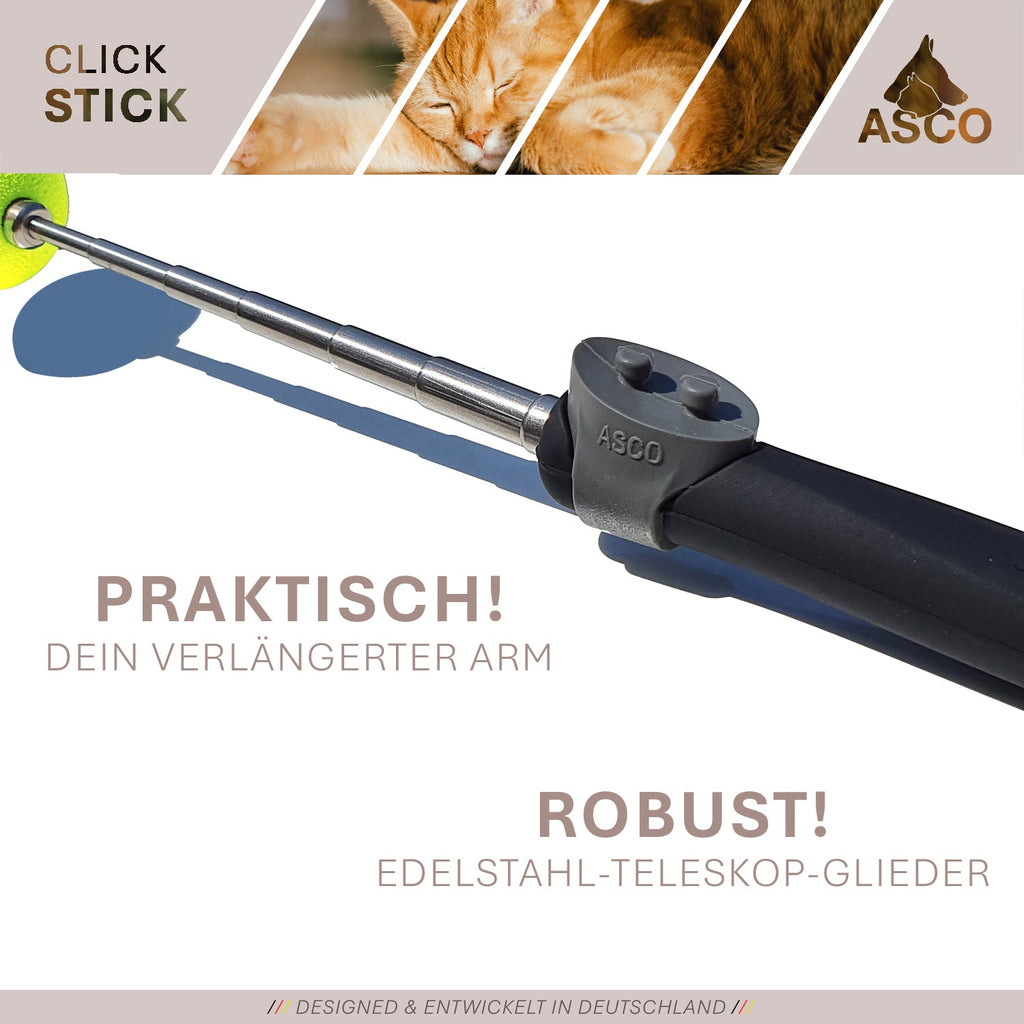 ASCO ClickStick - Target Stick mit abnehmbarem Premium Clicker - Target Stab für Hunde Katzen Clickertraining - Targetstick ausziehbar mit extra Klicker - Targetstab für Target-Training - TierVita