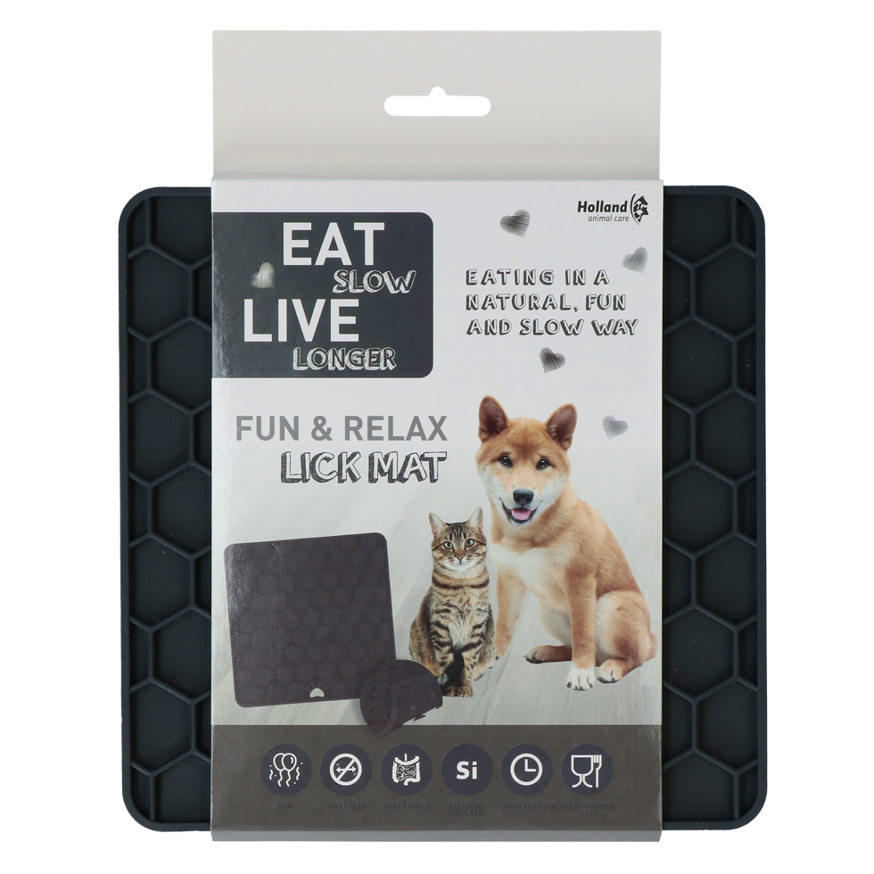 Eat Slow Live Longer Lick Mat Honeycomb Grau