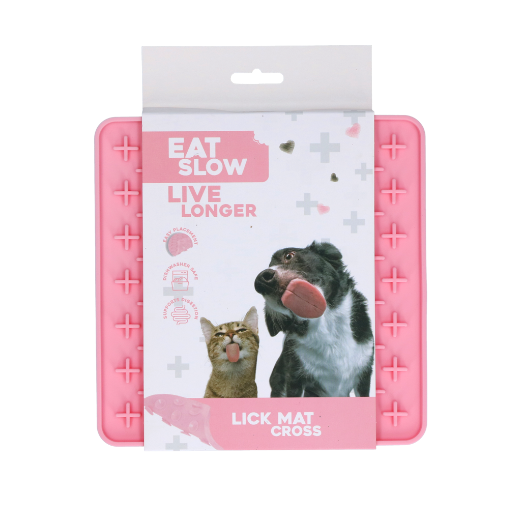 Eat Slow Live Longer Lick Mat Cross Rosa