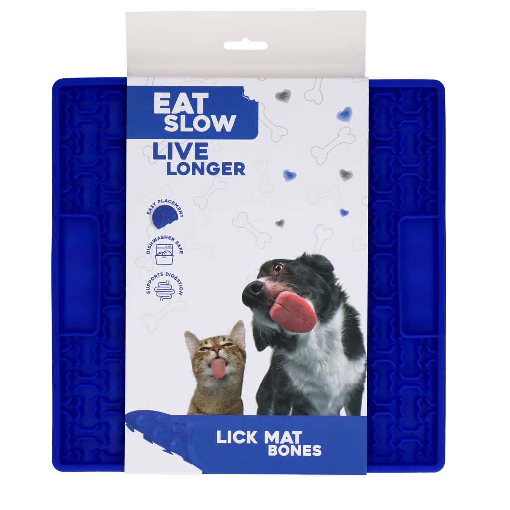 Eat Slow Live Longer Lick Mat Bones Blau
