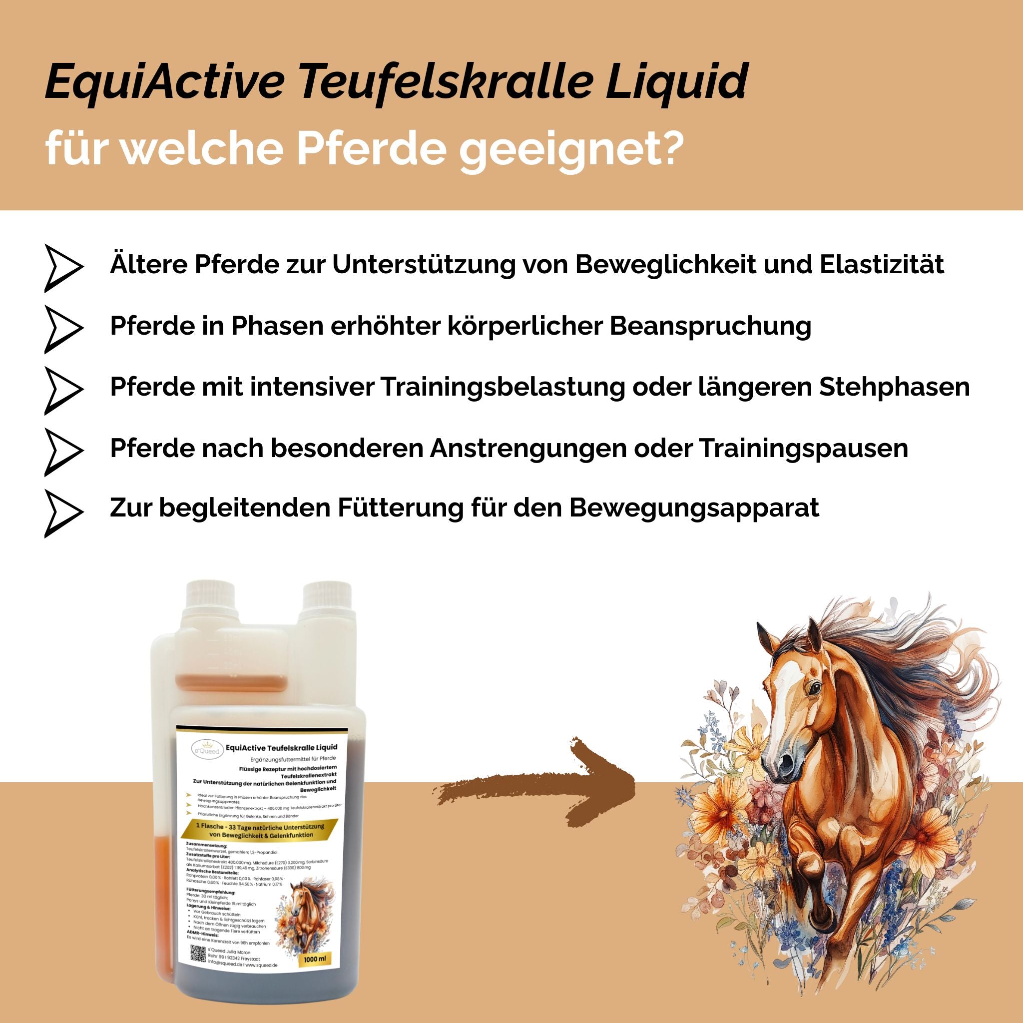 EquiActive Teufelskralle Liquid – Teufelskralle Pferd flüssig 1000 ml - TierVita