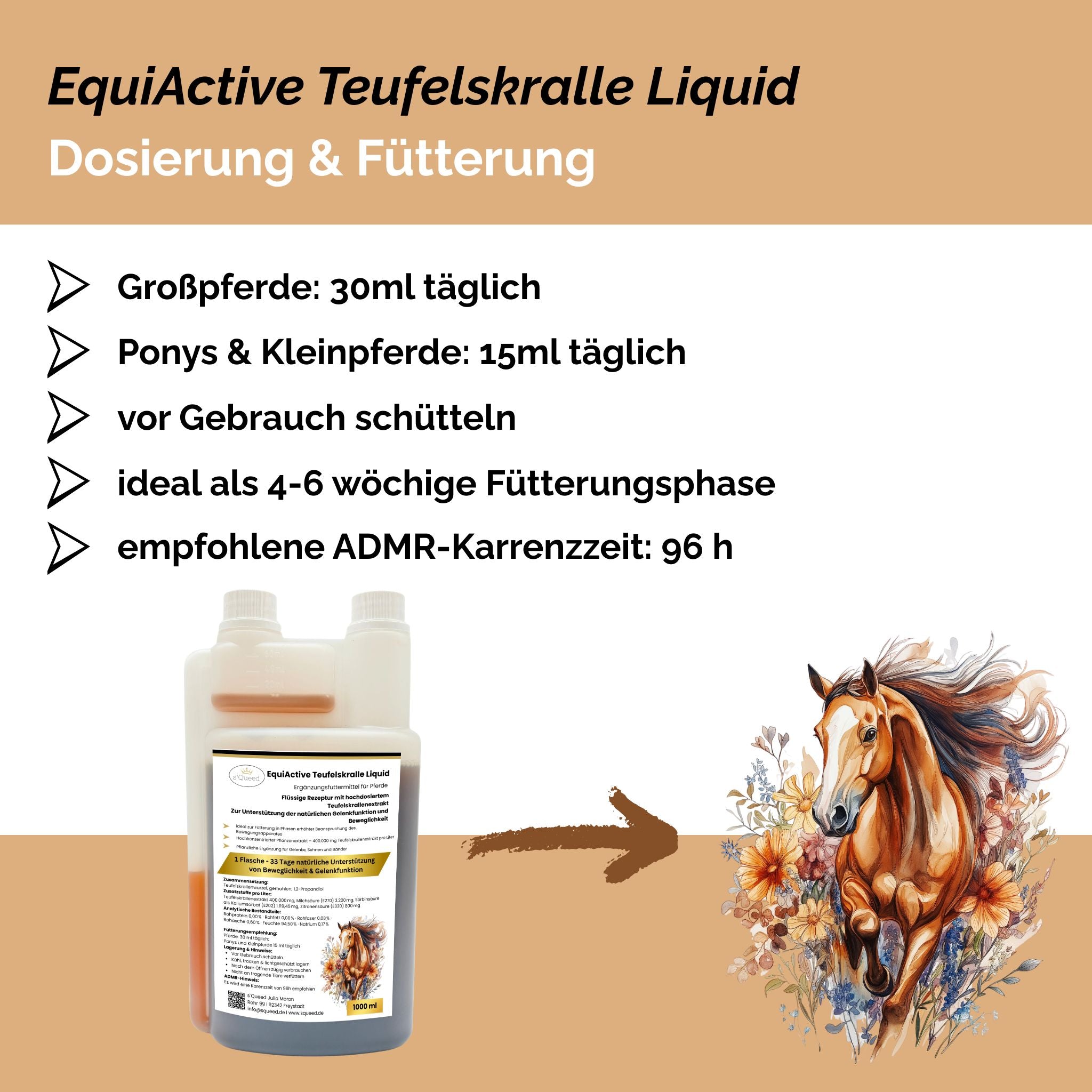 EquiActive Teufelskralle Liquid – Teufelskralle Pferd flüssig 1000 ml - TierVita