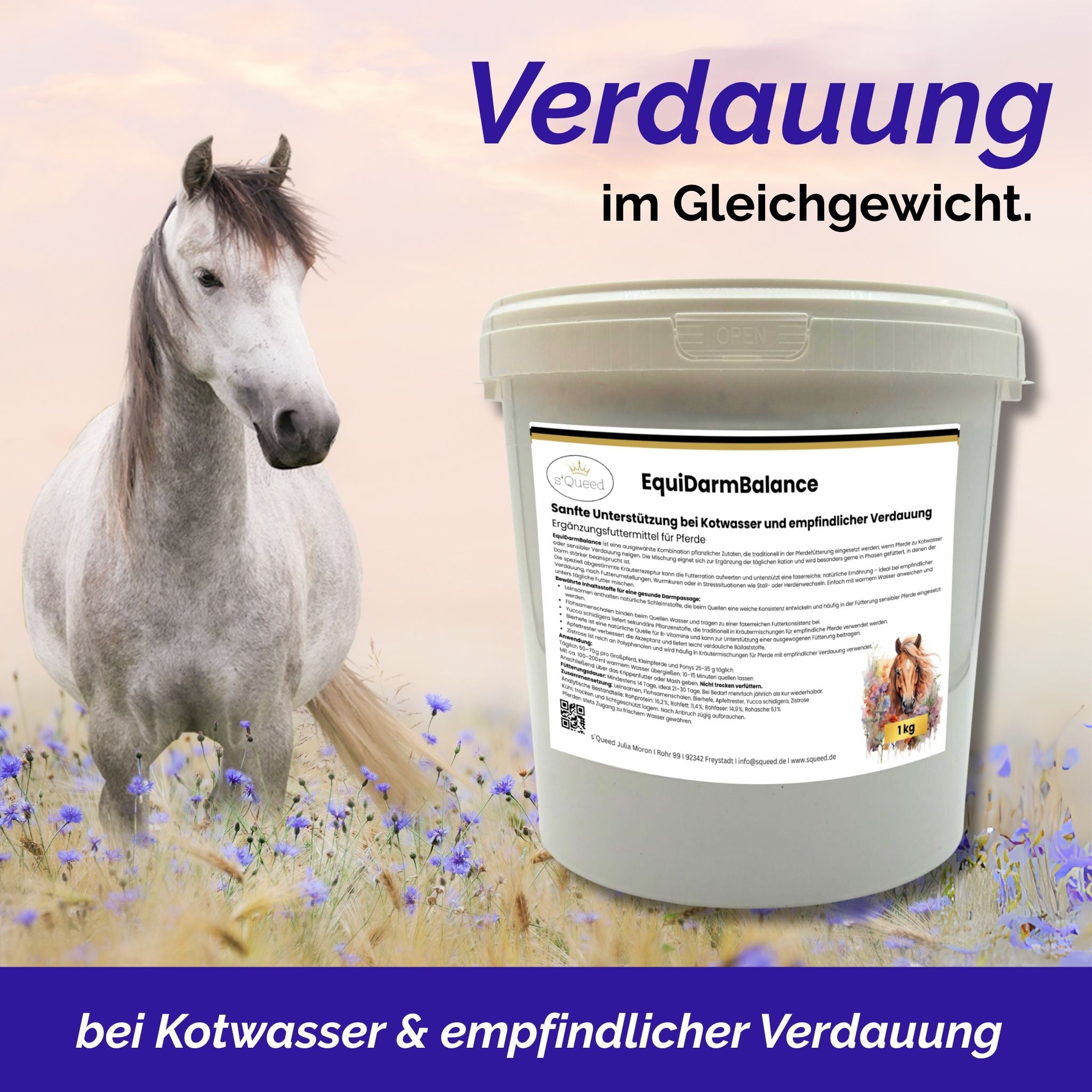 EquiDarmBalance 1kg – natürliches Zusatzfutter für Pferde bei Kotwasser & empfindlicher Verdauung - TierVita