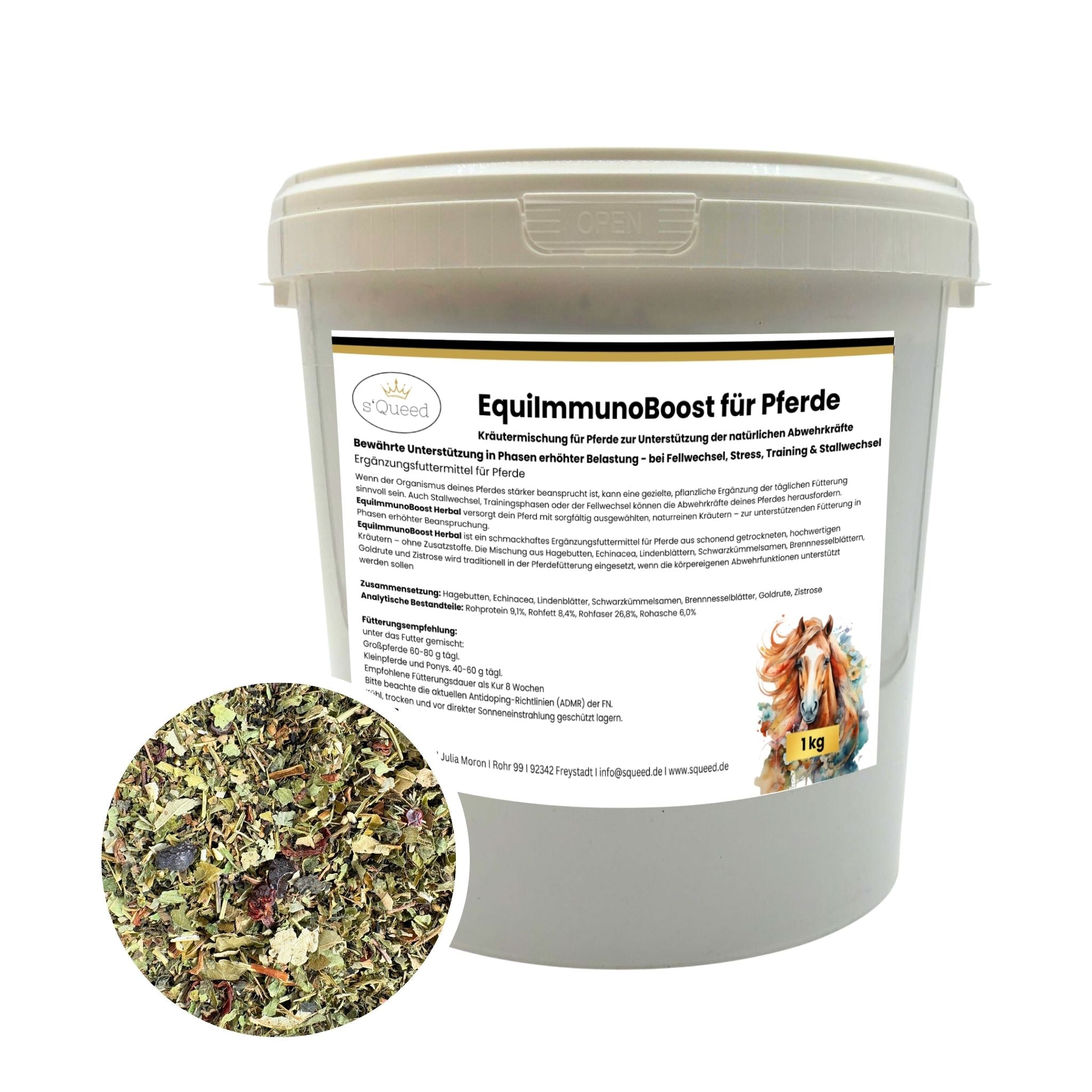Kräutermischung EquiImmunoBoost Herbal 1kg für Pferde – Abwehrkräfte
