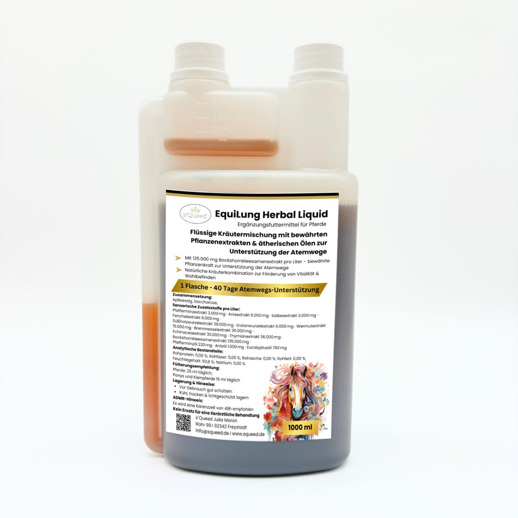 Vorteilspaket 3 × EquiLung Herbal Liquid – Flüssiges Ergänzungsfuttermittel für Pferde bei beanspruchten Atemwegen - TierVita