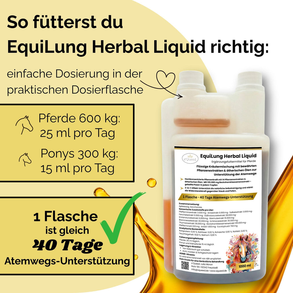 EquiLung Herbal Liquid 1000ml – flüssiges Ergänzungsfuttermittel zur Unterstützung der Atemwege bei Pferden