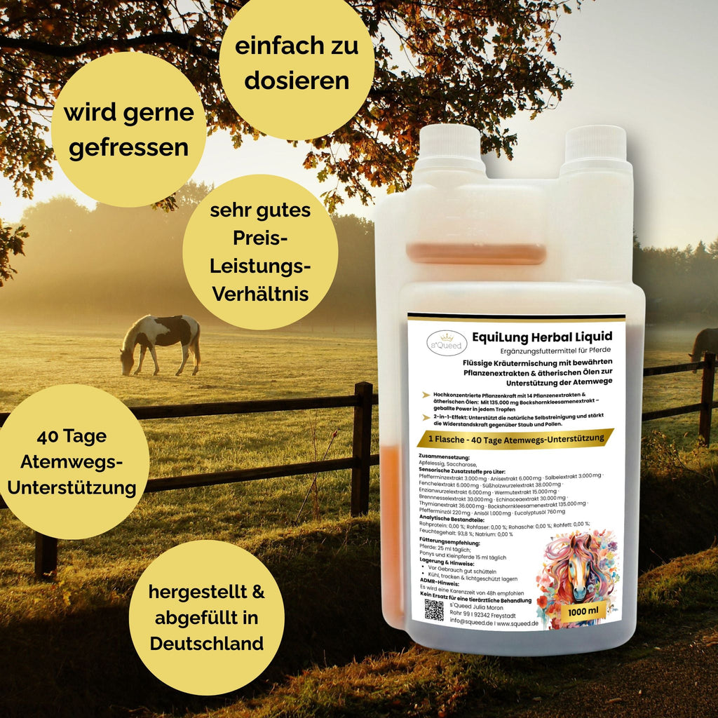 EquiLung Herbal Liquid 1000ml – flüssiges Ergänzungsfuttermittel zur Unterstützung der Atemwege bei Pferden