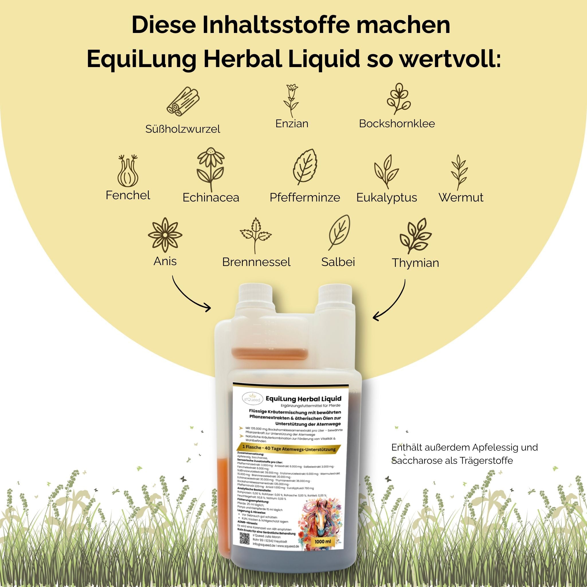EquiLung Herbal Liquid 1000ml – flüssiges Ergänzungsfuttermittel zur Unterstützung der Atemwege bei Pferden - TierVita