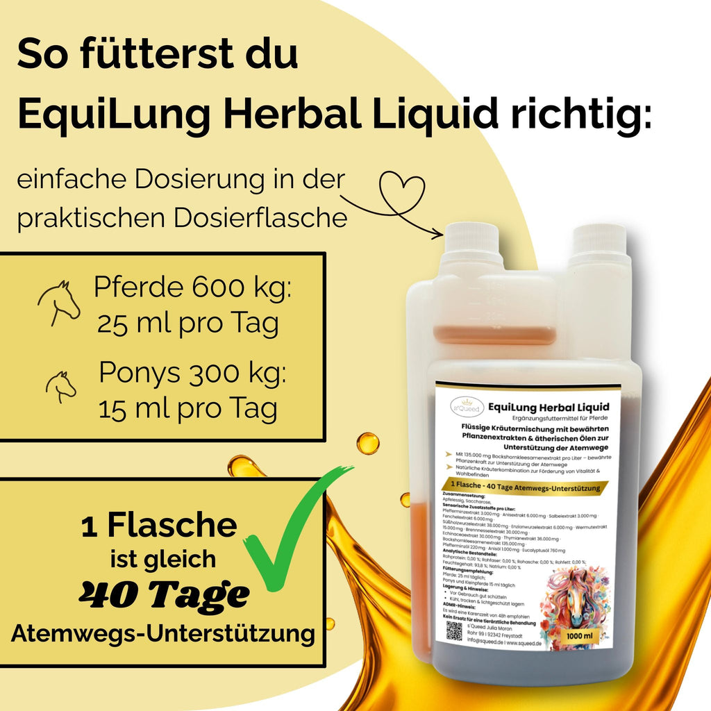Vorteilspaket 3 × EquiLung Herbal Liquid – Flüssiges Ergänzungsfuttermittel für Pferde bei beanspruchten Atemwegen - TierVita