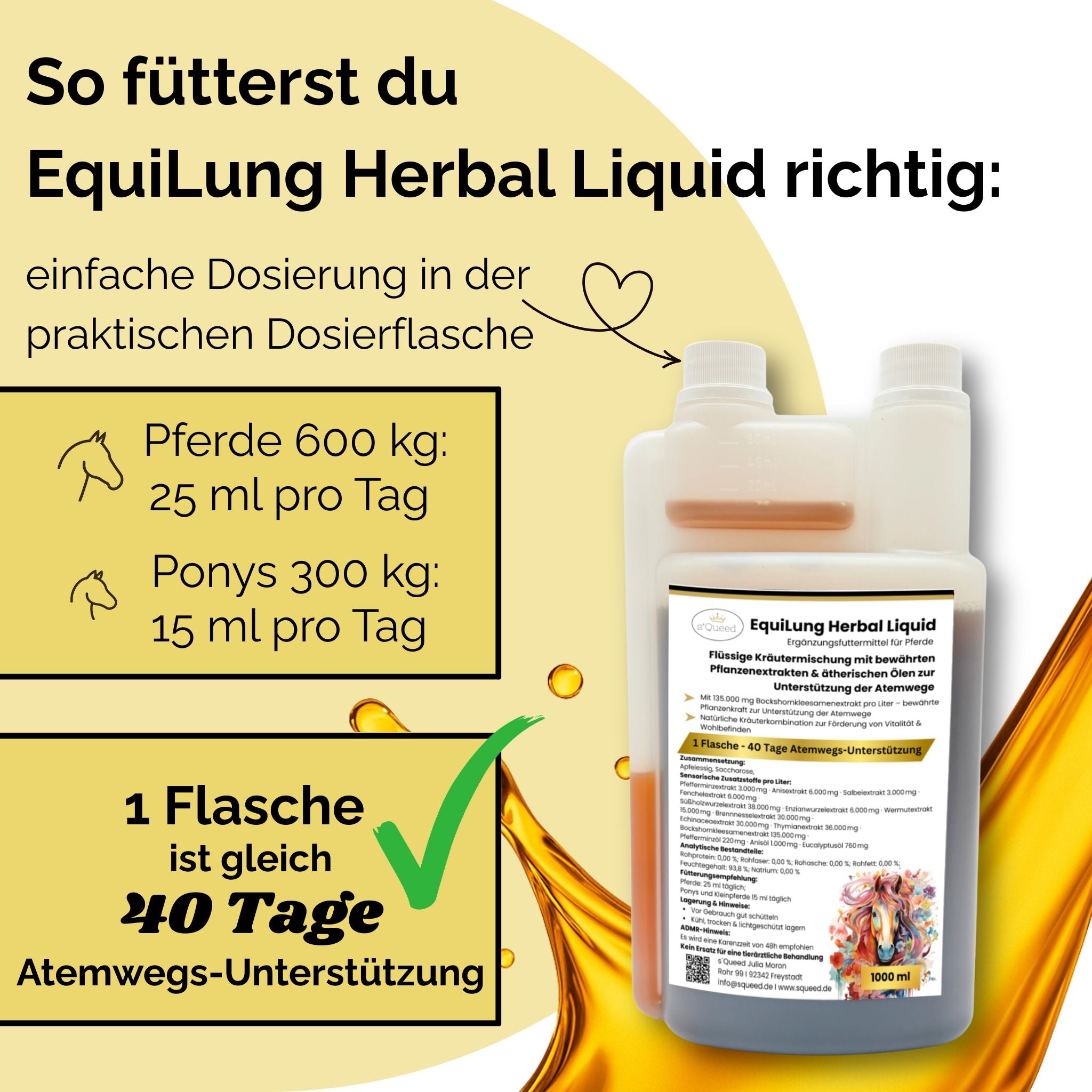 Vorteilspaket 3 × EquiLung Herbal Liquid – Flüssiges Ergänzungsfuttermittel für Pferde bei beanspruchten Atemwegen - TierVita
