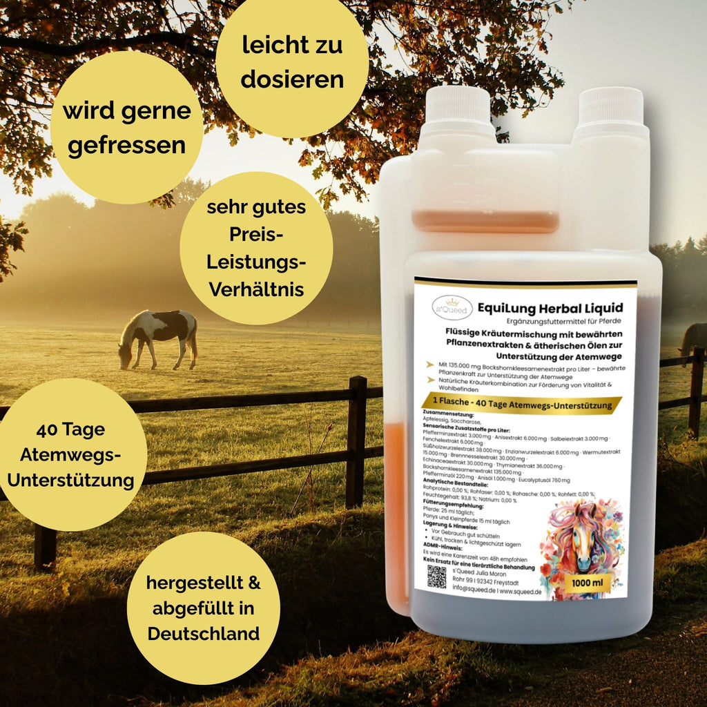 Vorteilspaket 3 × EquiLung Herbal Liquid – Flüssiges Ergänzungsfuttermittel für Pferde bei beanspruchten Atemwegen - TierVita