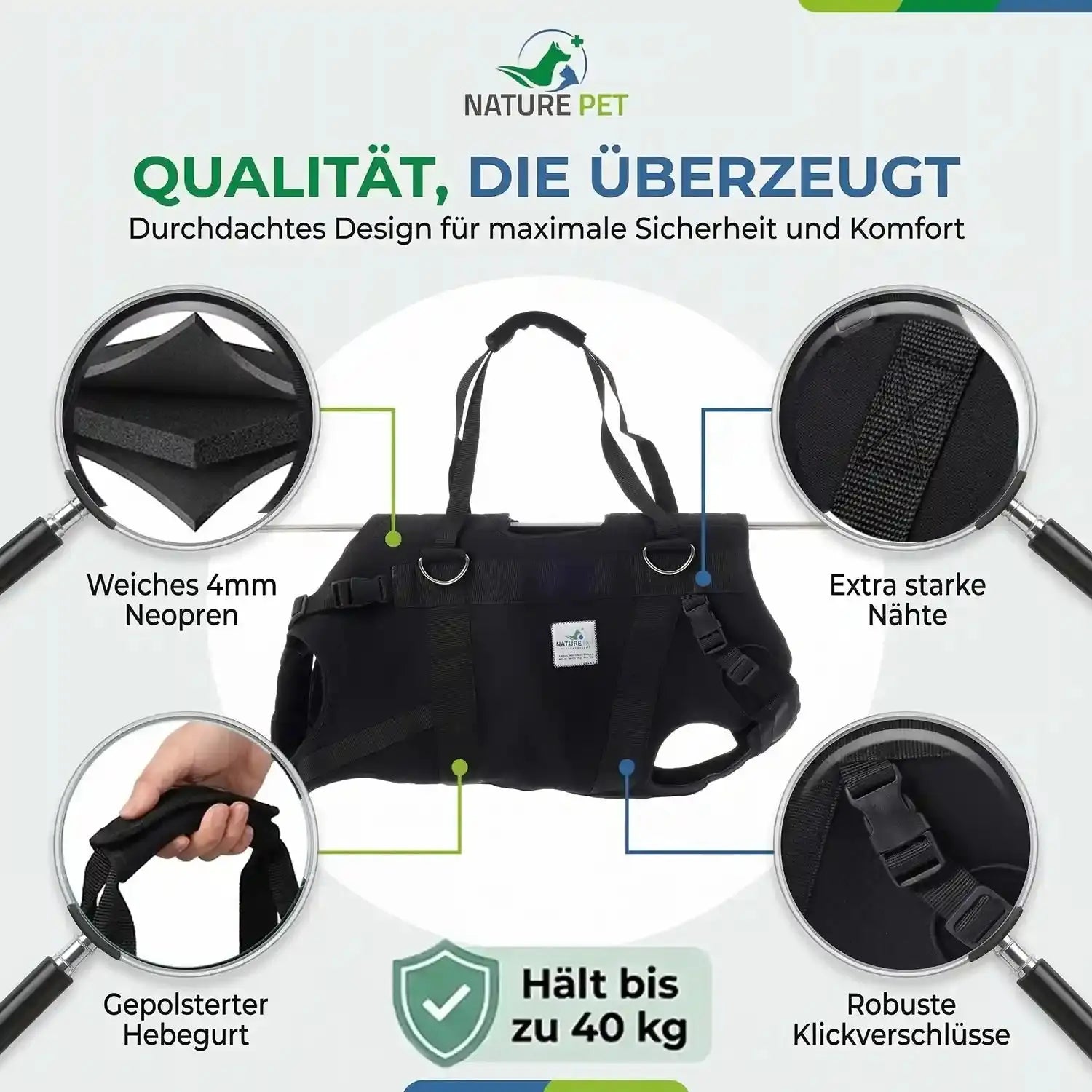 Durchgehende Tragehilfe für Hunde