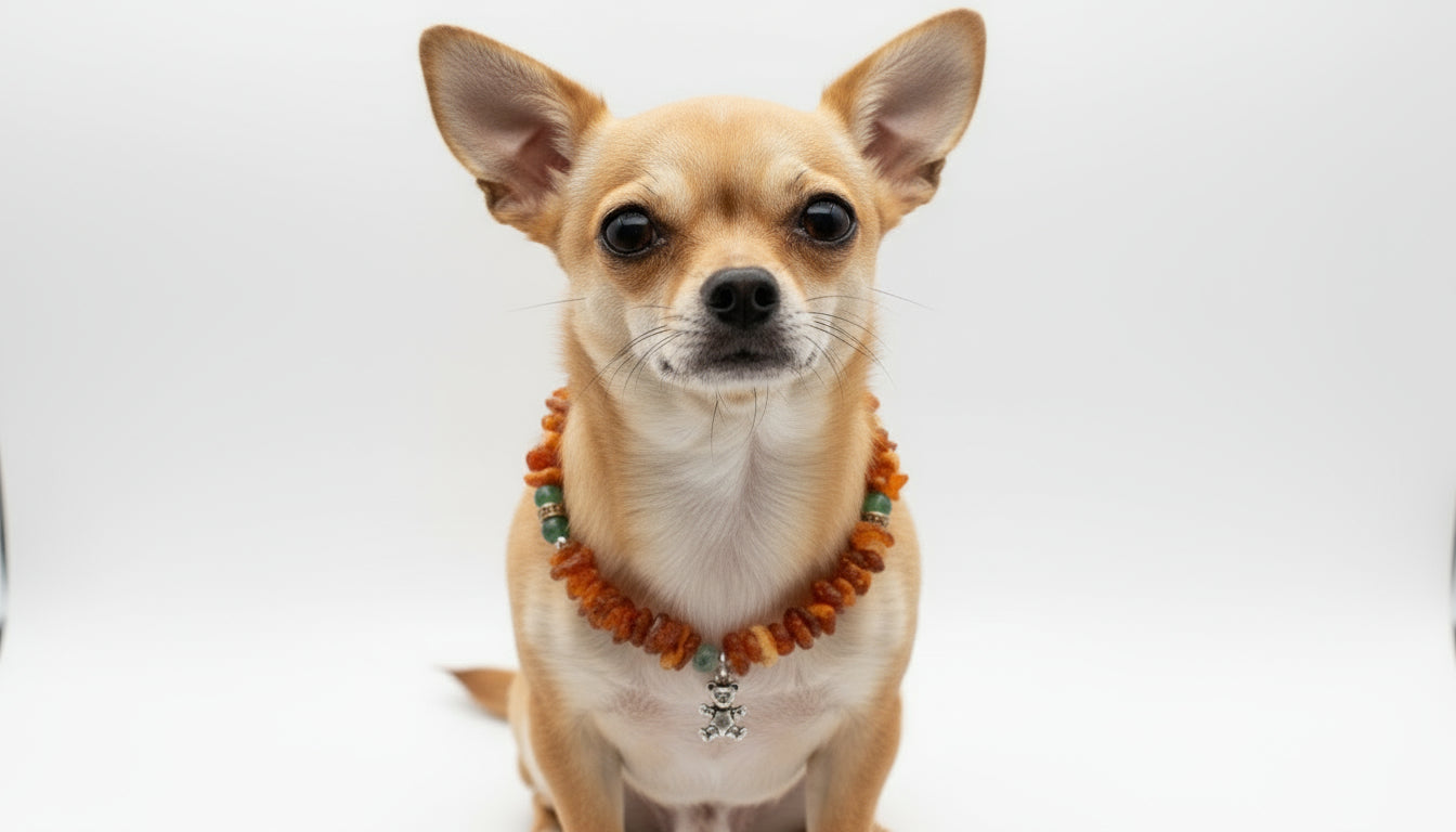 Amberdog® Bernsteinkette mit Jade – Handgefertigtes Unikat für Hunde (25 cm) - TierVita