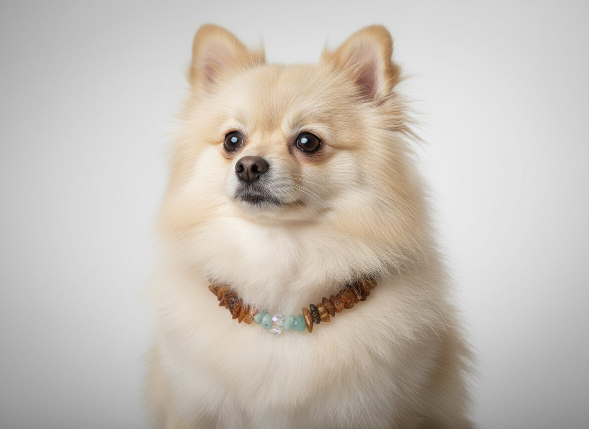 Bernsteinkette für den Hund Swari & Amazonit 24 cm Länge - TierVita