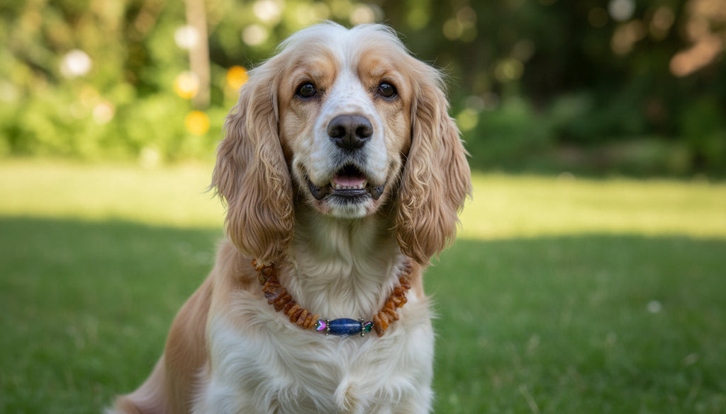 Hunde Bernsteinkette mit Lapislazuli und Hämatit Länge 33cm - TierVita