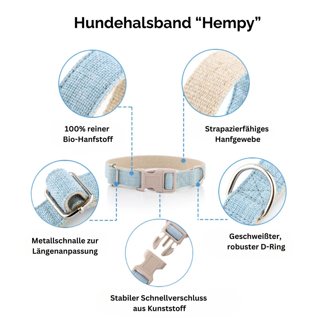 Hundehalsband-Set "Hempy" - Halsband + Leine + gravierte Hundemarke - TierVita