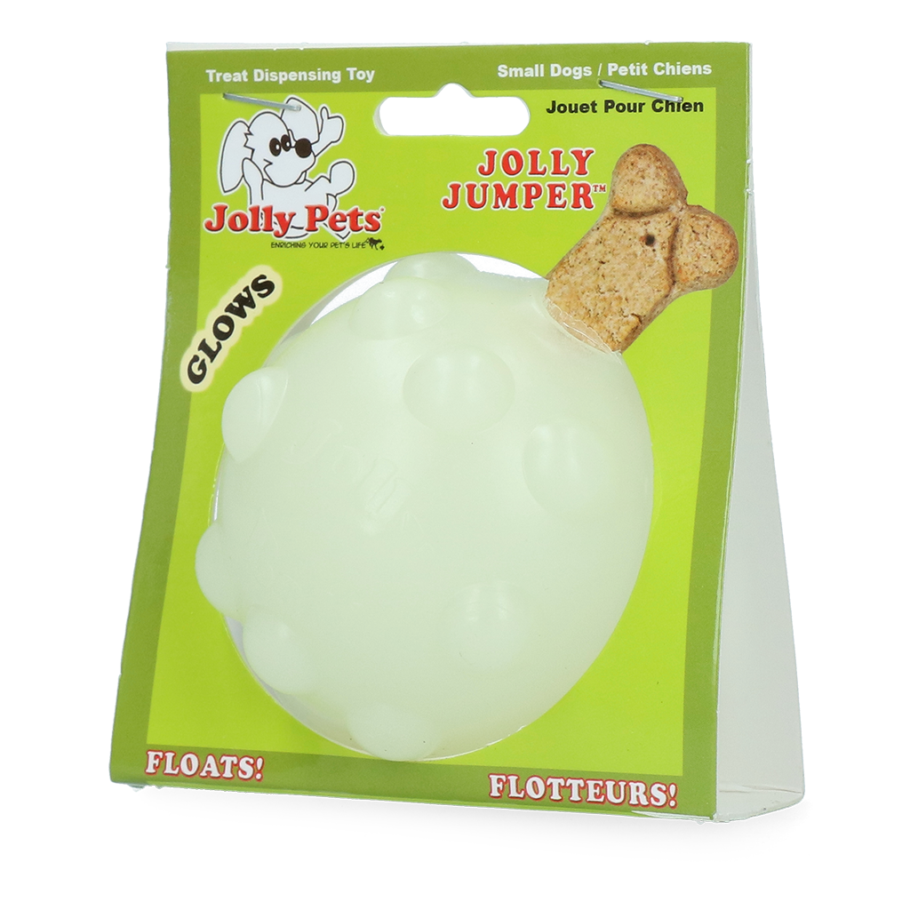 Jolly Jumper Gummiball Glow in the Dark für Hunde – Robust & leuchtend | Weiß S 7,6cm