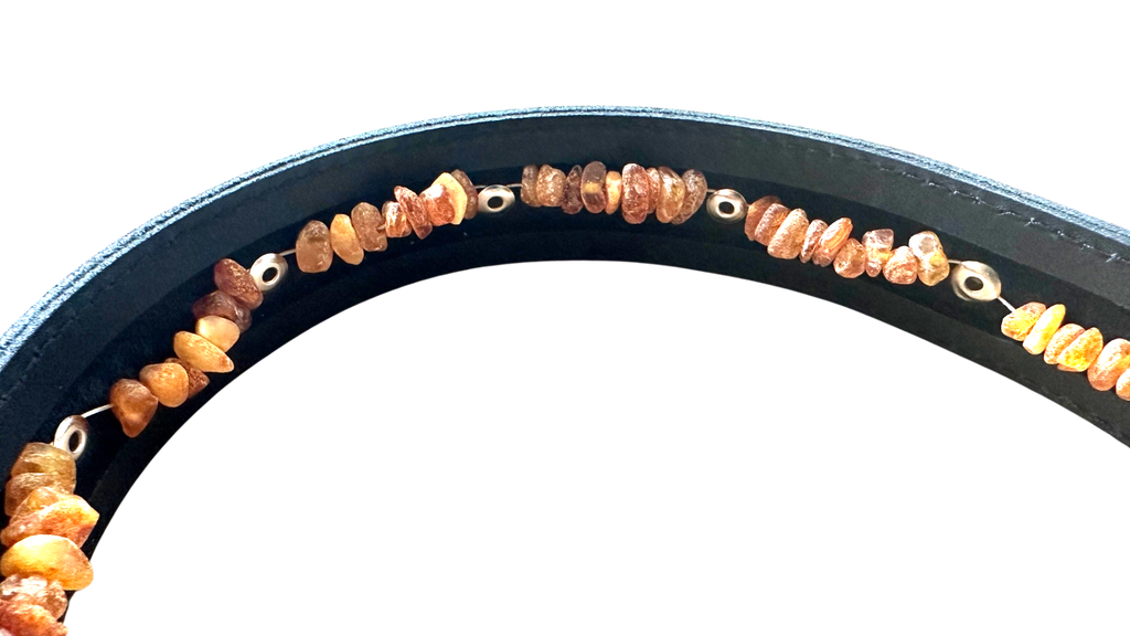 Hunde Lederhalsband mit integrierter Bernsteinkette - TierVita