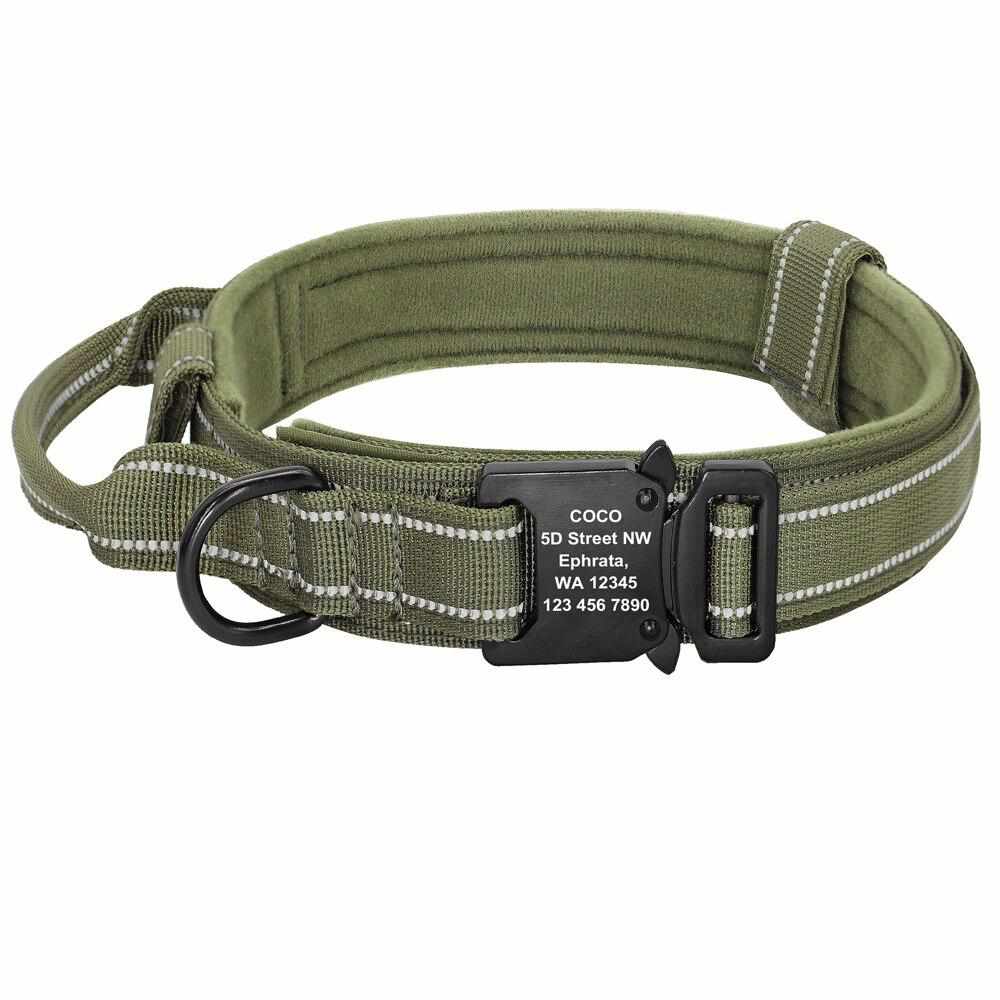 Taktisches Hundehalsband mit Namen und Griff, gratis Gravur auf Schnalle