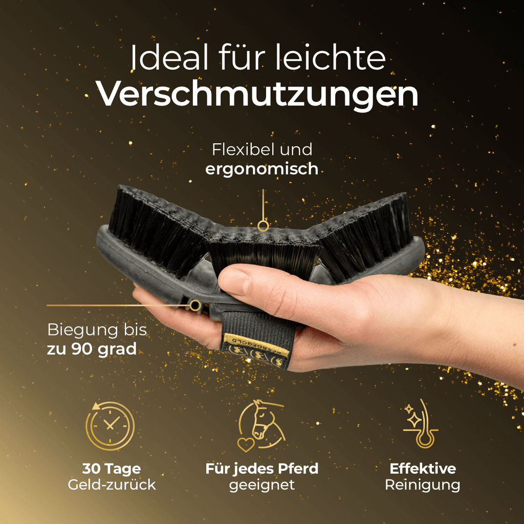 Pferdegold® Kardätsche – Pferdebürste mit Synthetik-Borsten & Handschlaufe