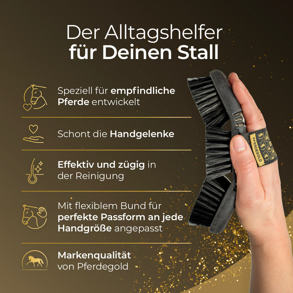Pferdegold® Kardätsche – Pferdebürste mit Synthetik-Borsten & Handschlaufe