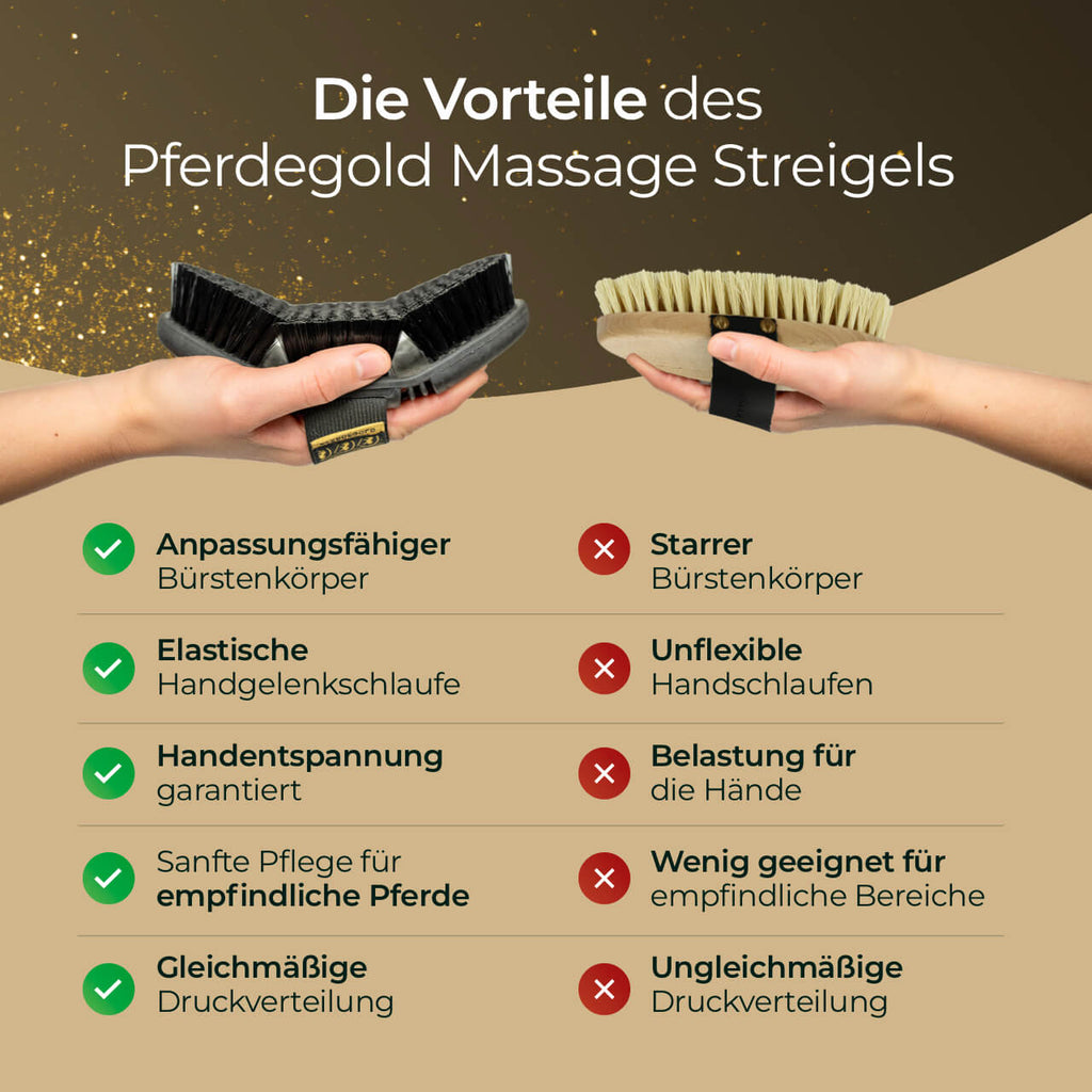 Pferdegold® Kardätsche – Pferdebürste mit Synthetik-Borsten & Handschlaufe