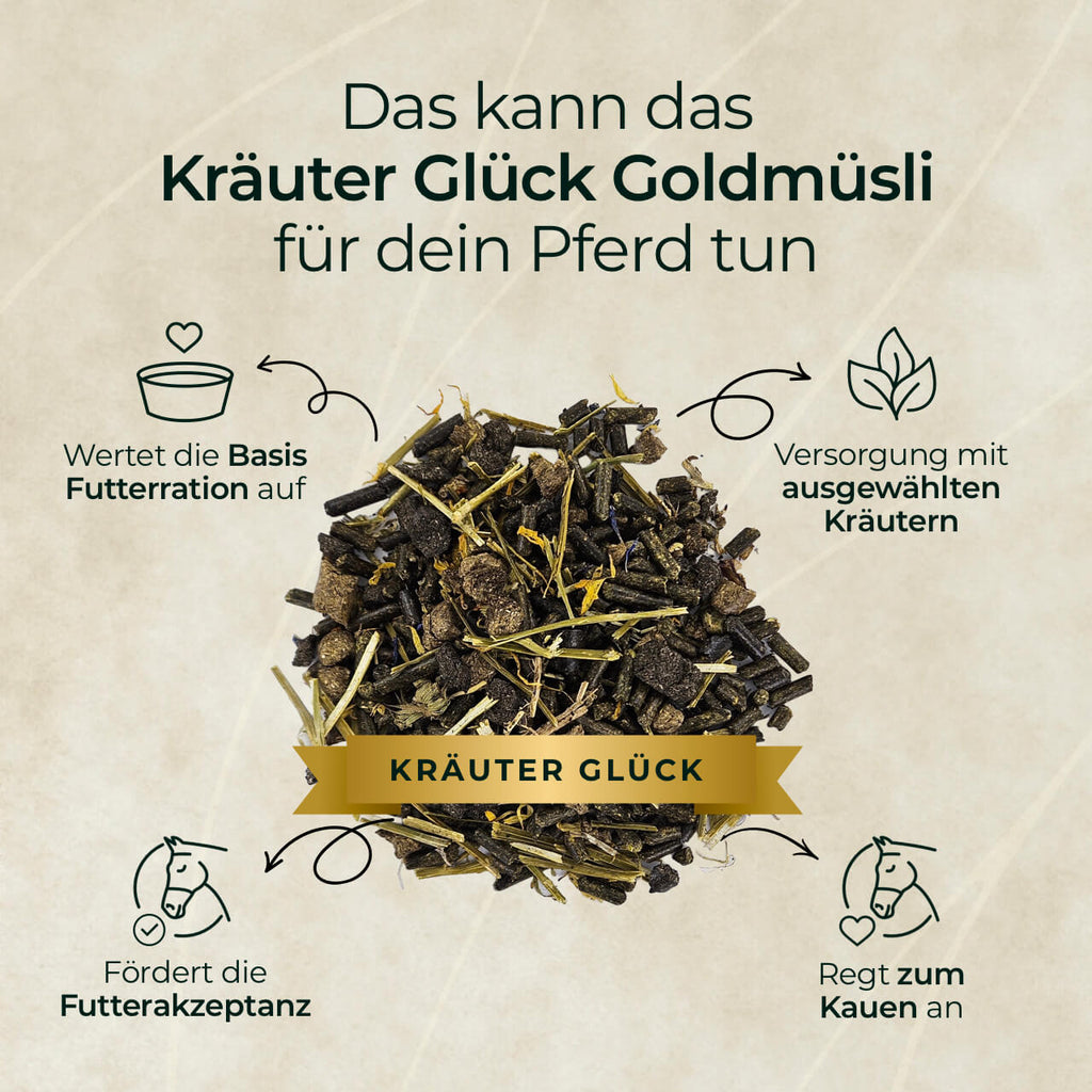 Pferdegold® Goldmüsli® Kräuter Glück – Kräutermüsli für Pferde